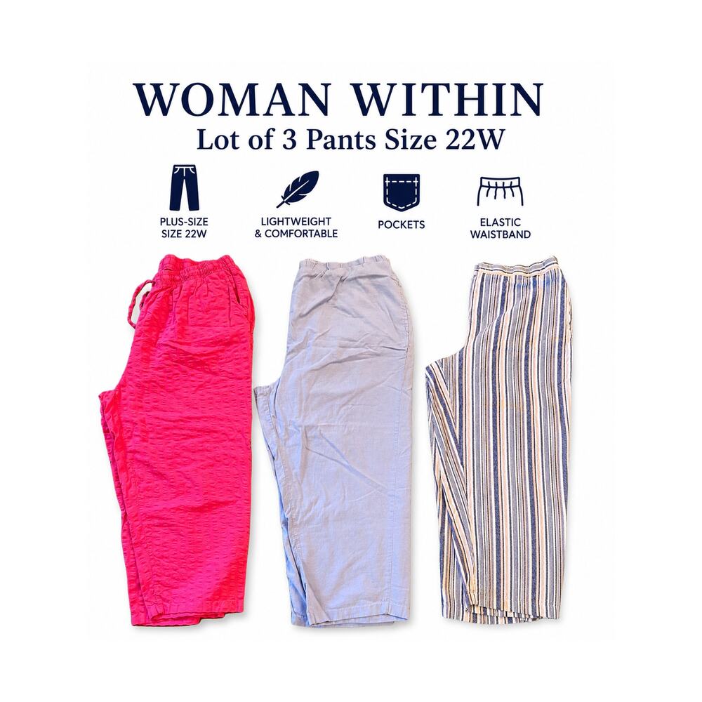 Woman Within Pants Lot Size 22W Lightweight Pants Elastic Pockets Bundle of 3
